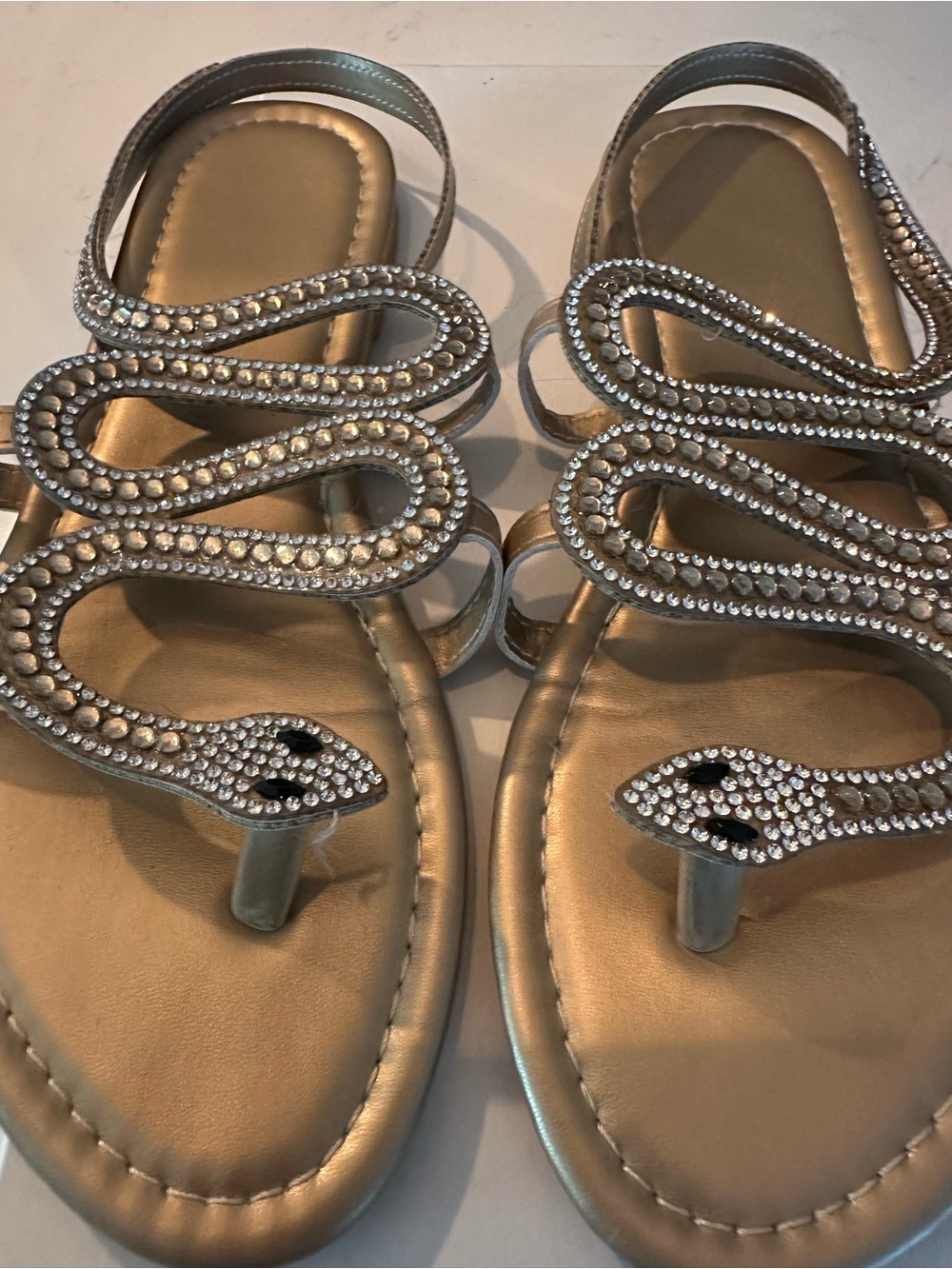 Rhinestone Snake-Accent Gold Sandals - Picture 2 of 3